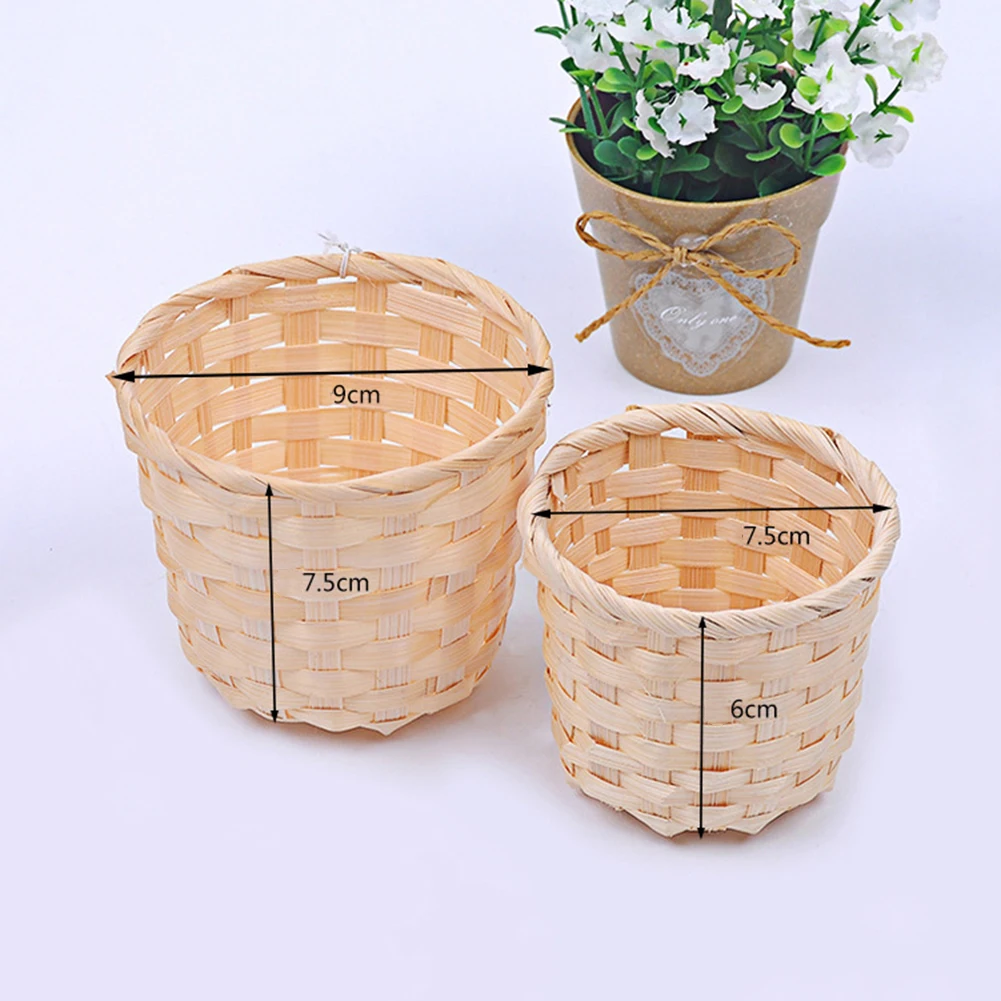 Mini Bamboo Woven Basket Household Bra Sundries Organizer Rattan Plant Box Desktop Container Handmade Garden Flowerpot 6