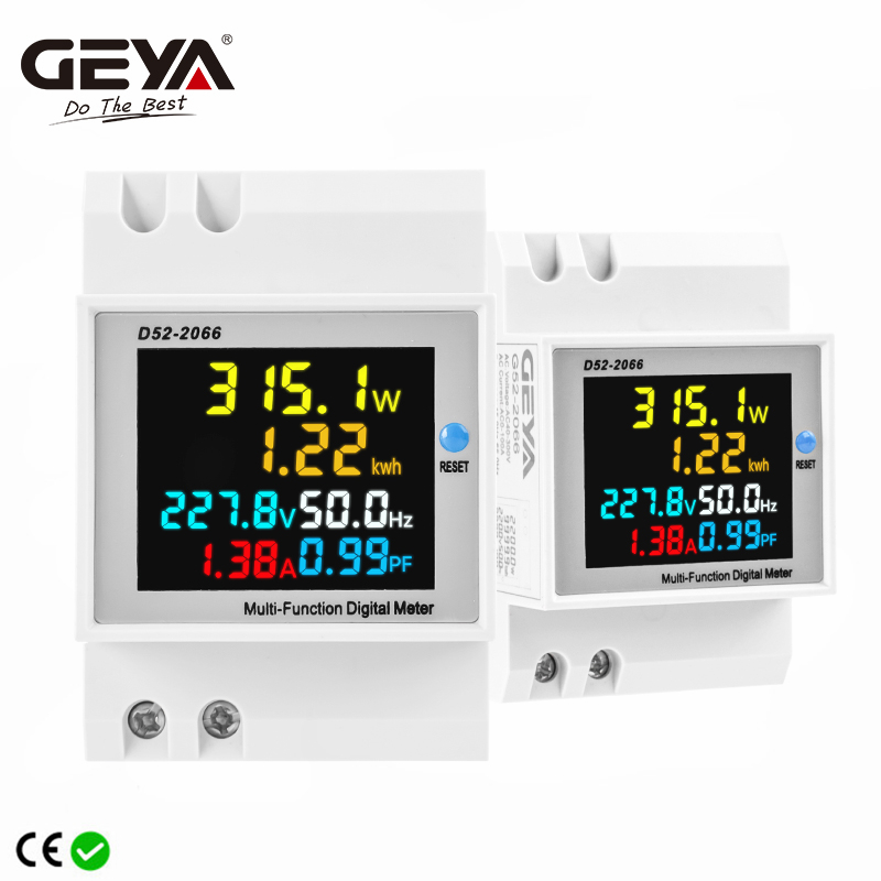 GEYA Din Rail Digital Multimeter Voltage Current Power Factor Active KWH Electric Energy Frequency Meter Power AC40-450V 100A