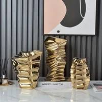 European Simple Luxury Abstract Simple Modern Gold and Silver Electroplated Ceramic Vase, Flower Set, TV Cabinet Decoration 1