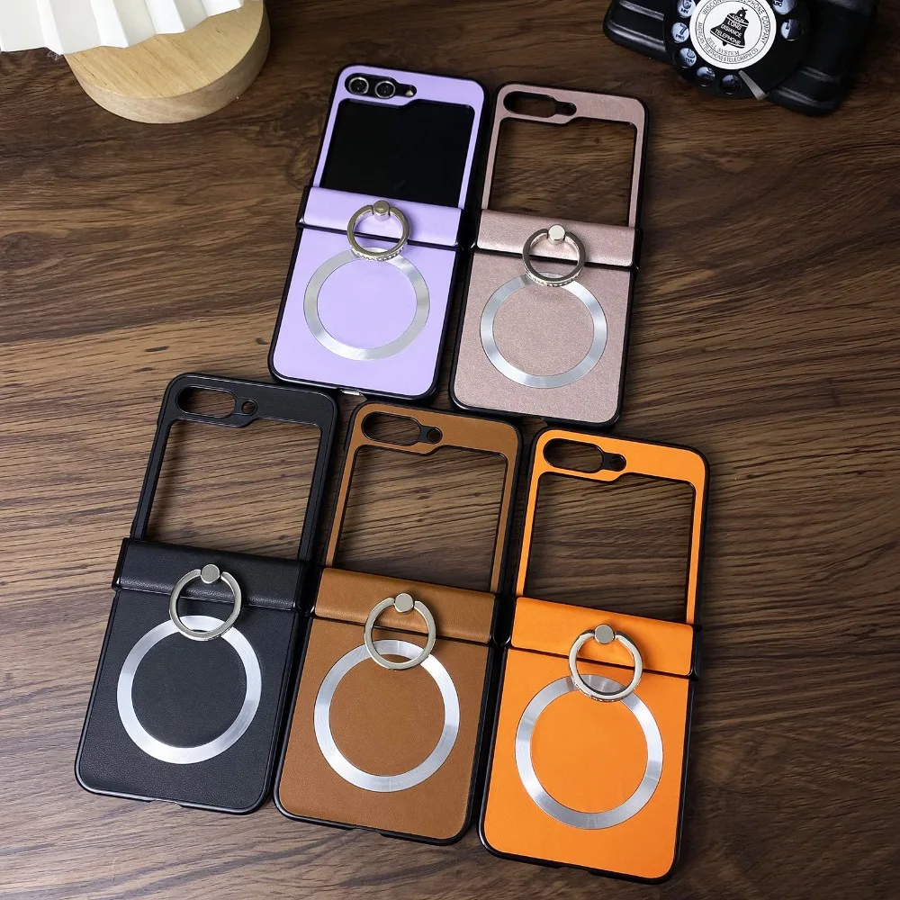 Luxurious Vintage PU Leather Texture Phone Case with Ring Holder & Magnetic Closure