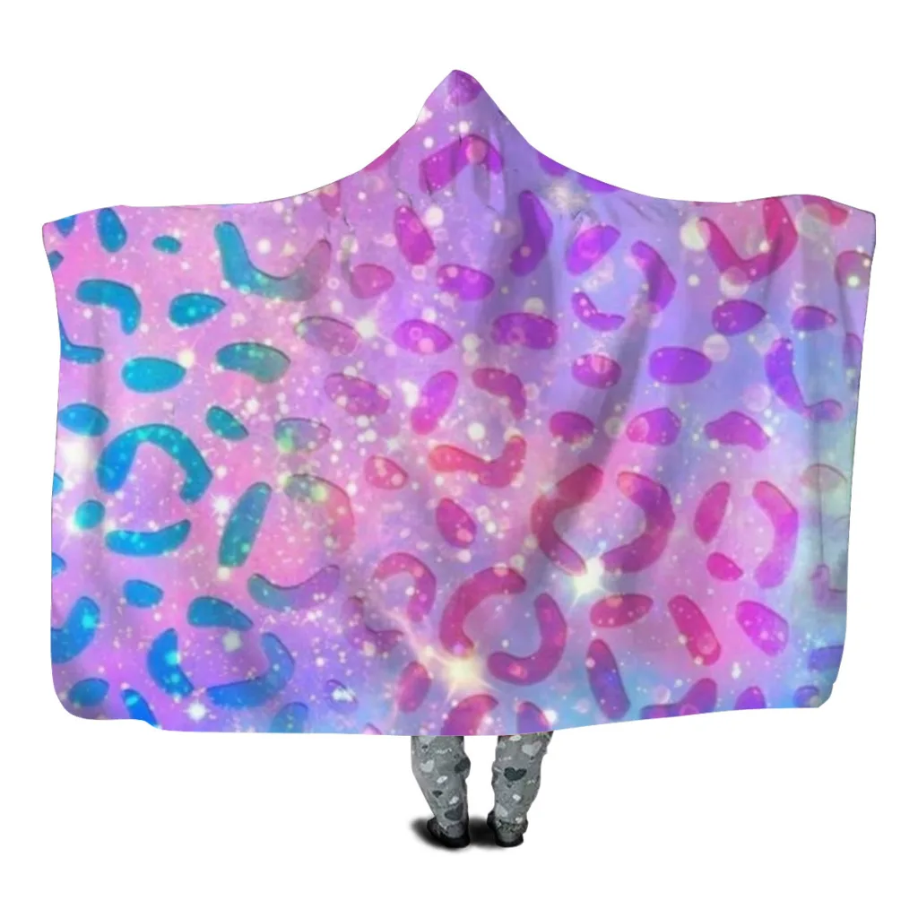 

Colorful Leopard Sparkly Blanket Hoodie Sherpa Blanket for Kids Youngsters Fleece Wearable Warm