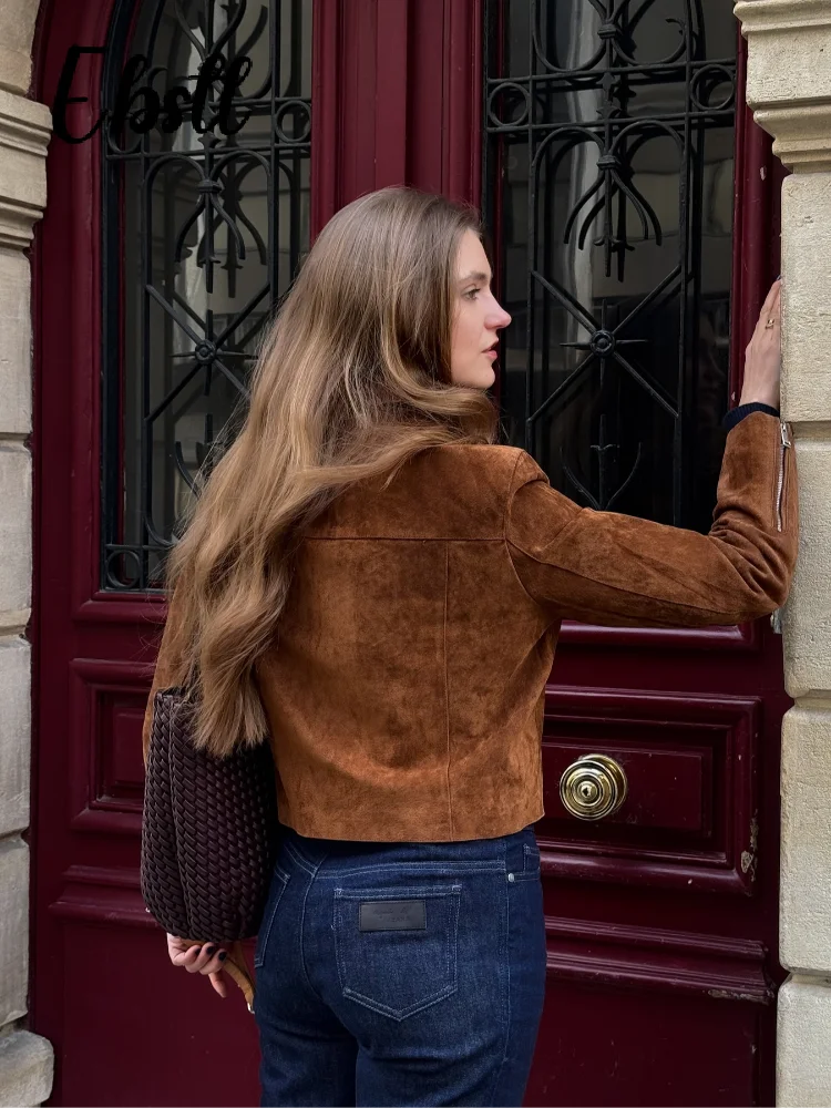 الشارع الجلد المدبوغ سحابات سترات قصيرة المرأة خمر التلبيب كم كامل جيب سترة  الخريف الشتاء سيدة جديدة ملابس خارجية غير رسمية