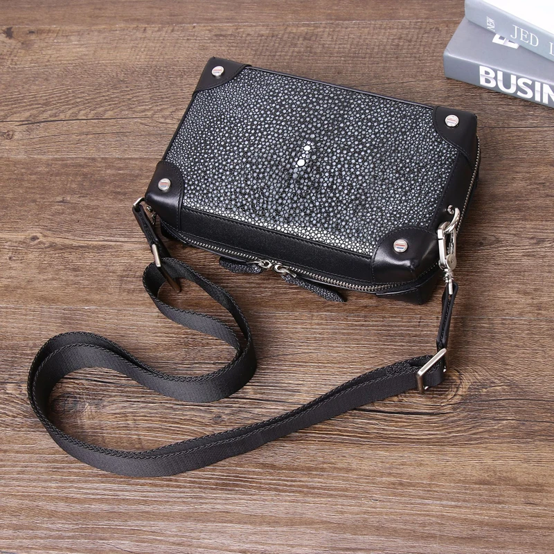 남성용 크로스백, 숄더백, 지퍼 핸드백, 대용량 인조 가죽가방, 메신저 토트백 8 남성용 천연 가죽 숄더백, 진주 피쉬스킨, 캐주얼 크로스바디 백, 고품질 패션, 겨울 신상