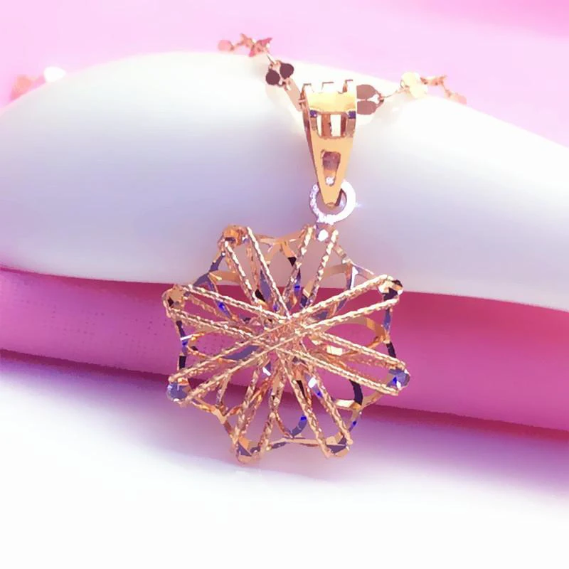 

Creative New 585 Purple Gold Hollow Flower Necklace for Woman Exquisite Design 14K Rose Gold Engagement Jewelry Gift