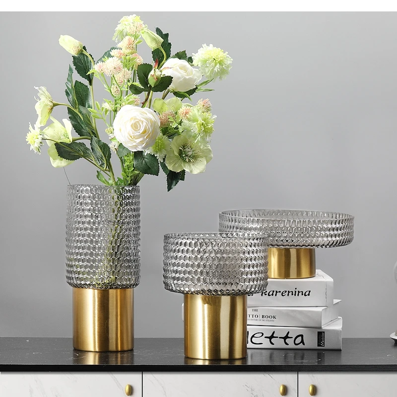 

Metal Transparent Glass Vase Decoration Nordic Dining Table Dried Flower Decoration Creative Living Room Hydroponic Vase