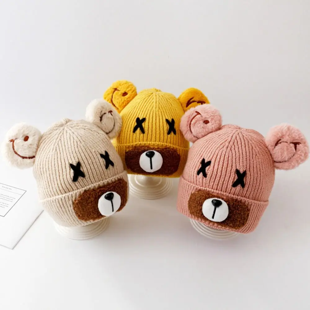 Solid Color Bear Ear Protection Knitted Hat Japanese Thermal Hat Wool Baby Beanie Cap Cartoon Skullies Kids Crochet Hats Boys color thermal paper roll