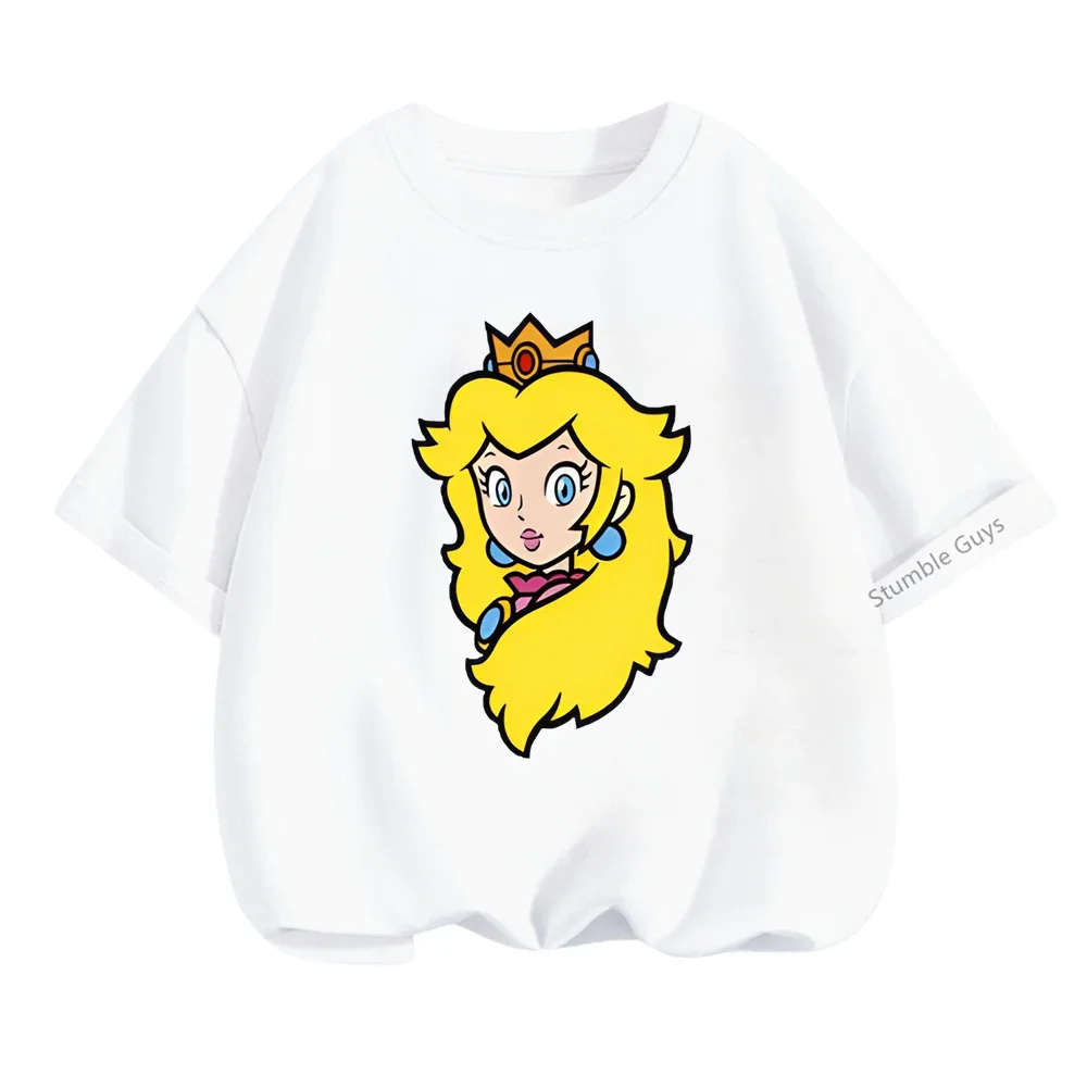 Kids Clothes Cartoon Tops Marios-bros Princess Peach T Shirts For Girls T Shirt Children's Short Sleeve T-shirt Baby Casual Tees 2