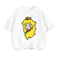 Kids Clothes Cartoon Tops Marios-bros Princess Peach T Shirts For Girls T Shirt Children's Short Sleeve T-shirt Baby Casual Tees 2