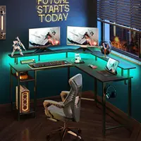 Rolanstar L Shaped Gaming Desk with LED Lights & Power Outlets, 56" Computer Desk with Full Monitor Stand & Storage Shelf, Corne 2