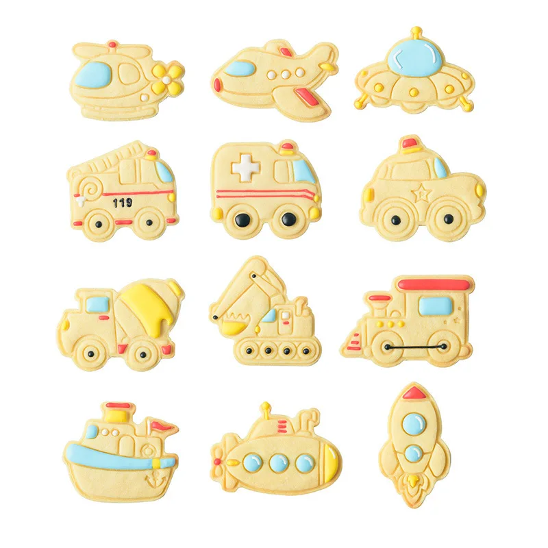 Cartoon Police Car Helicopter Cookie Cutter Children DIY Traffic Car Ambulances Ship Fondant Biscuit Mold Cake Decoration Tools