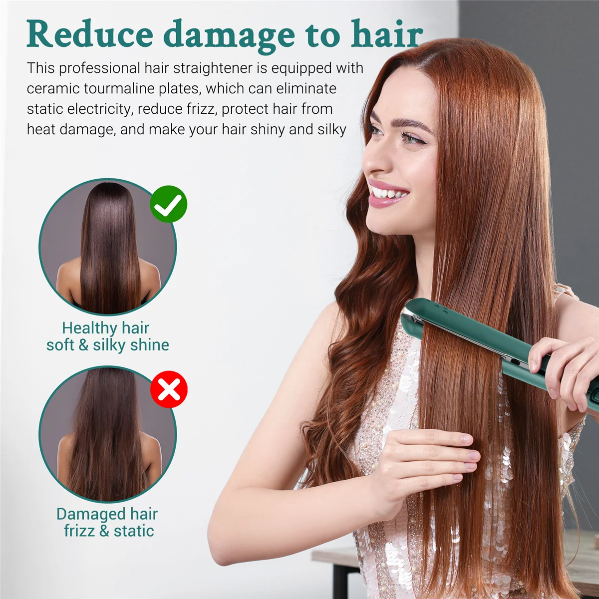 A14G-USB Cable Mini Portable Hair Straightener for Straight and Curling Dual-Use Curling Irons for Students Green