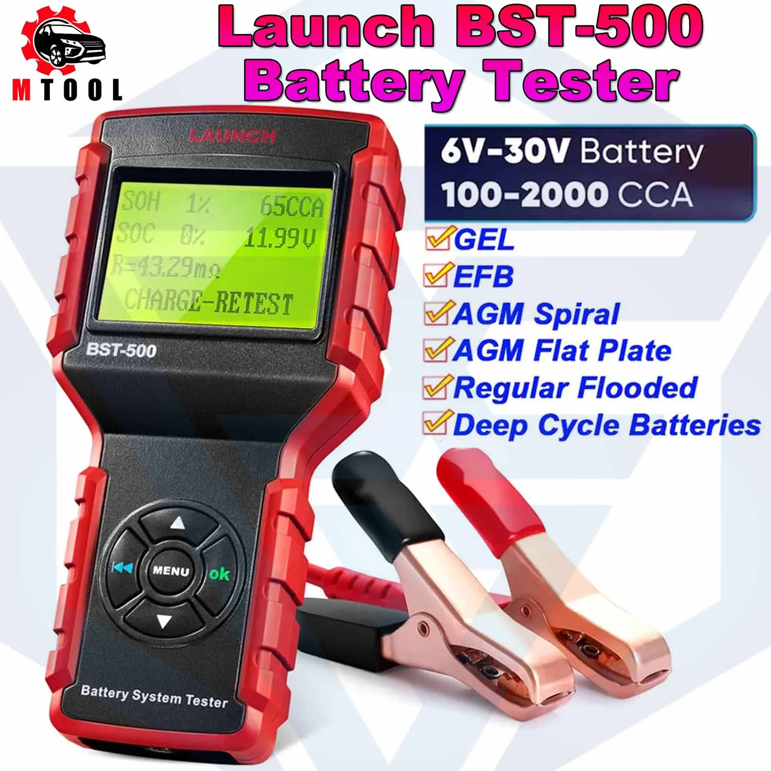 Lancio Bst-500 Tester Batteria Bst500 Cranking E Test Del Sistema Di Ricarica 6V 12V 24V 100-2000Cca Diagnostica Del Rilevatore Del Tester Della Batte