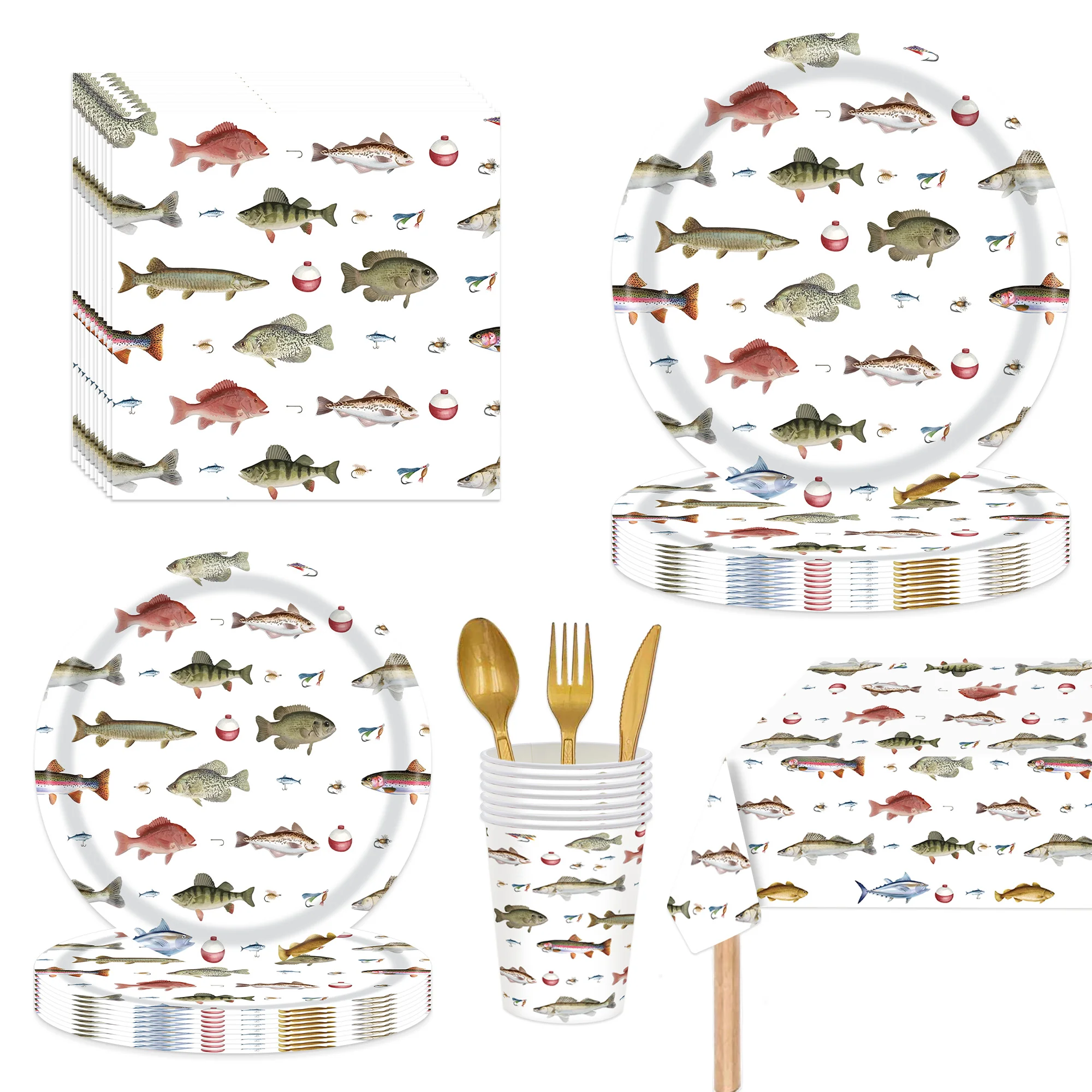 Set Di 6 Decorazioni Per Torta A Tema Pescatore – Topper Buon Compleanno Fai Da Te Per Festa
