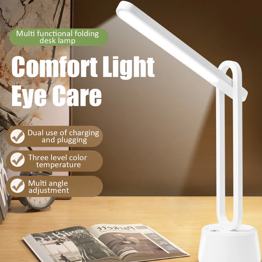 

Rechargeable Desk Lamp, 3 Brightness Dimmable LED Study Lamp, Foldable Portable 2400mAh Battery Operated Lamp For Home Office