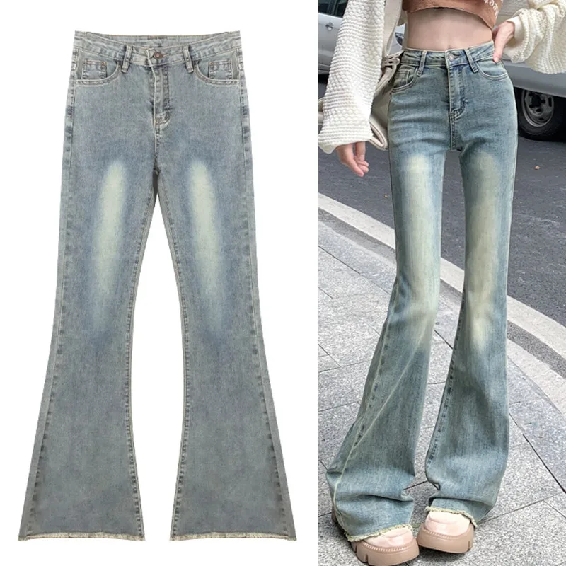 

Flare Jeans for Women Spring 2023 New High Waisted Vintage Slim Straight Jeans Korean Fashion Casual Full Length Jeans