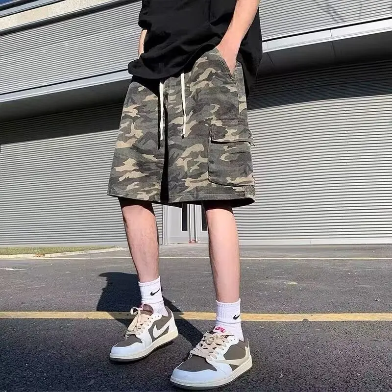 

Summer American Camouflage Denim Shorts High Street Fashion Rich Handsome High-Grade Loose Straight Leg Casual Quarter Y2k Pants