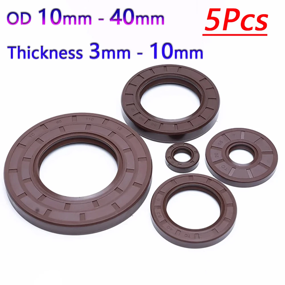 

5Pc Inner Dia 5mm - 14mm Fluorocarbon TC Frame Oil Seal OD 10mm - 40mm Thickness 3mm - 10mm High Temperature Resistant Seals