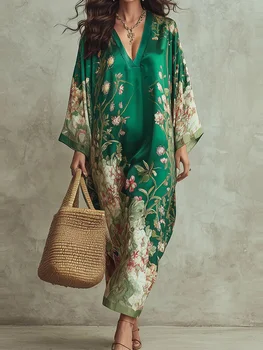 Women's Bohemian Maxi Dress Long Sleeve V Neck Printing Patchwork Casual Loose Party Dress Streetwear for Spring Summer Holiday 1