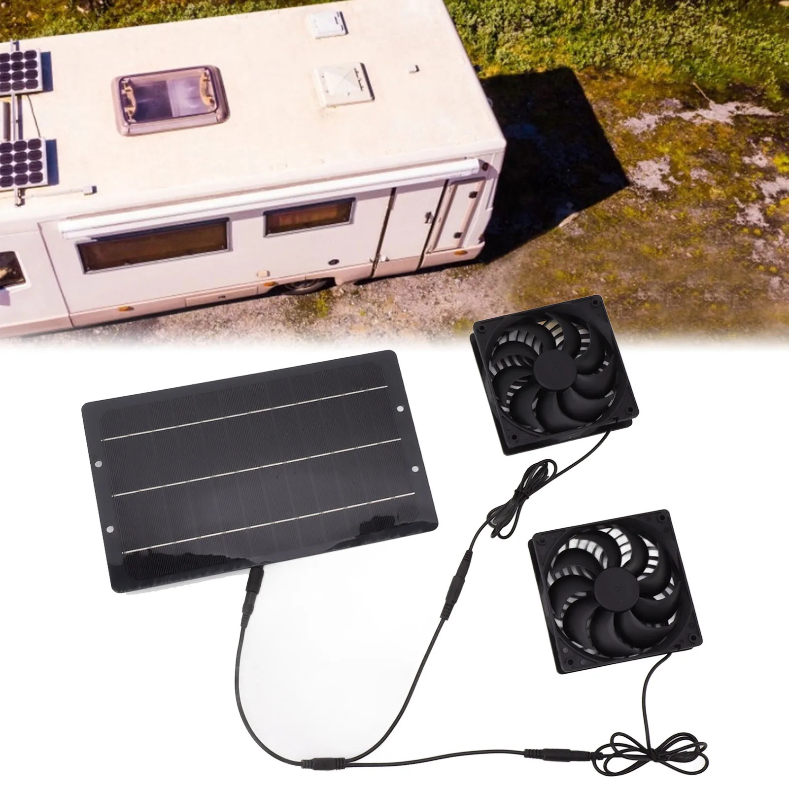 Solar Charger 10W Solar Panel Fan Kit Weatherproof Solar Powered Dual Exhaust Fan Wall Mounted for Chicken Coops Greenhouses Sheds