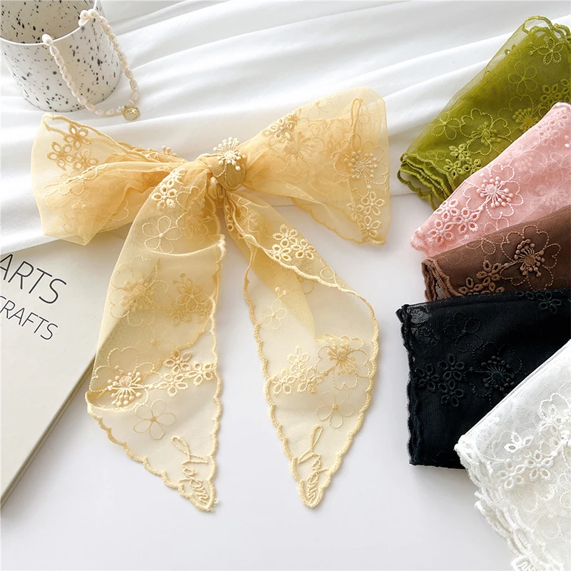 

Spain Brand Neckerchief Plain Hollow Lace Triangle Scarf Office Lady Wrist Hair Tie Snood Foulard Headband Shawls and Wraps