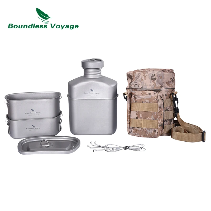 Boundless Voyage Titanium Military Canteen Cups Set Camping Cookware
