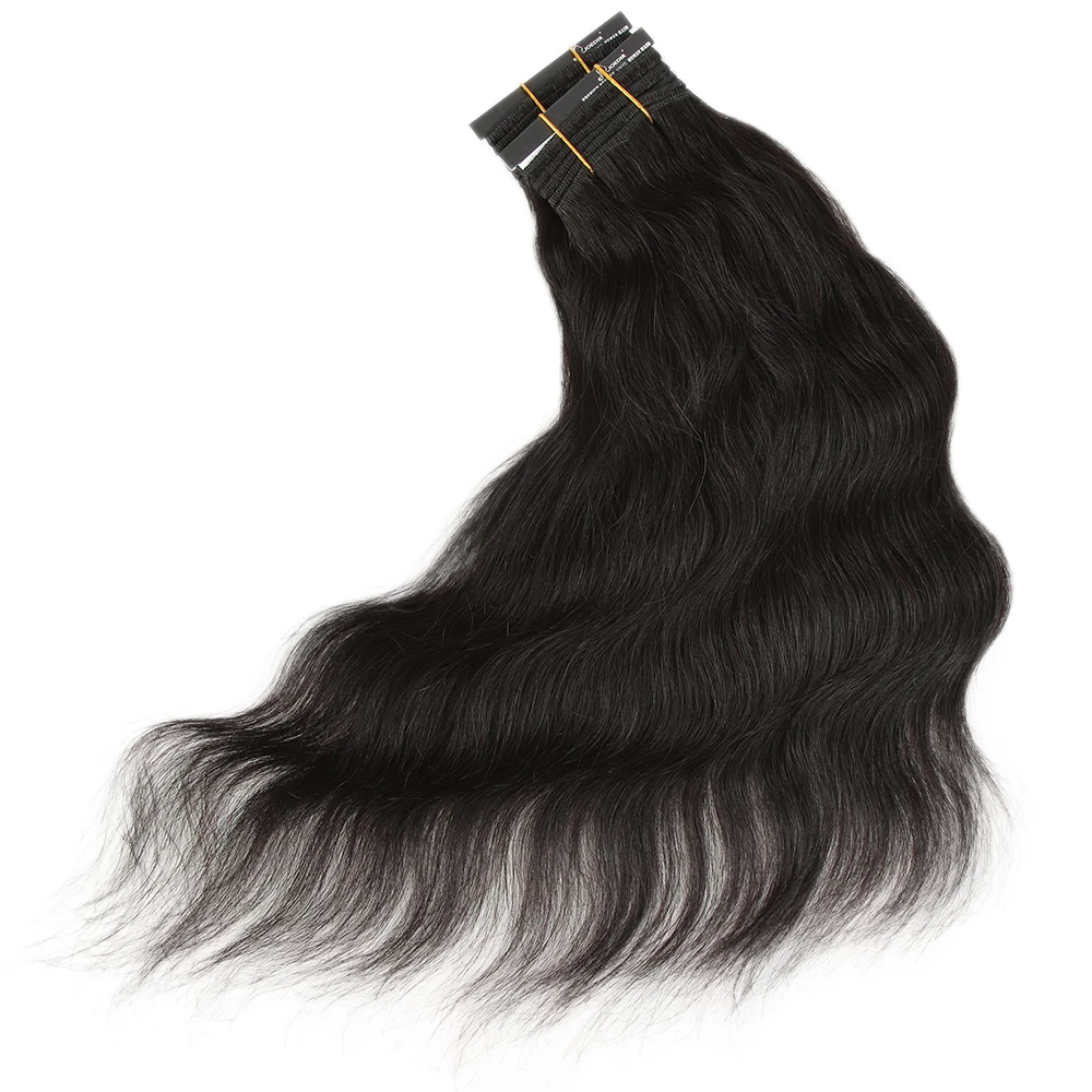 Sleek Human Hair Bundles For Women 100% Unprocessed Human Hair Wavy Doule Drawn Bundles Weave Extensions Singles Bundles - 3
