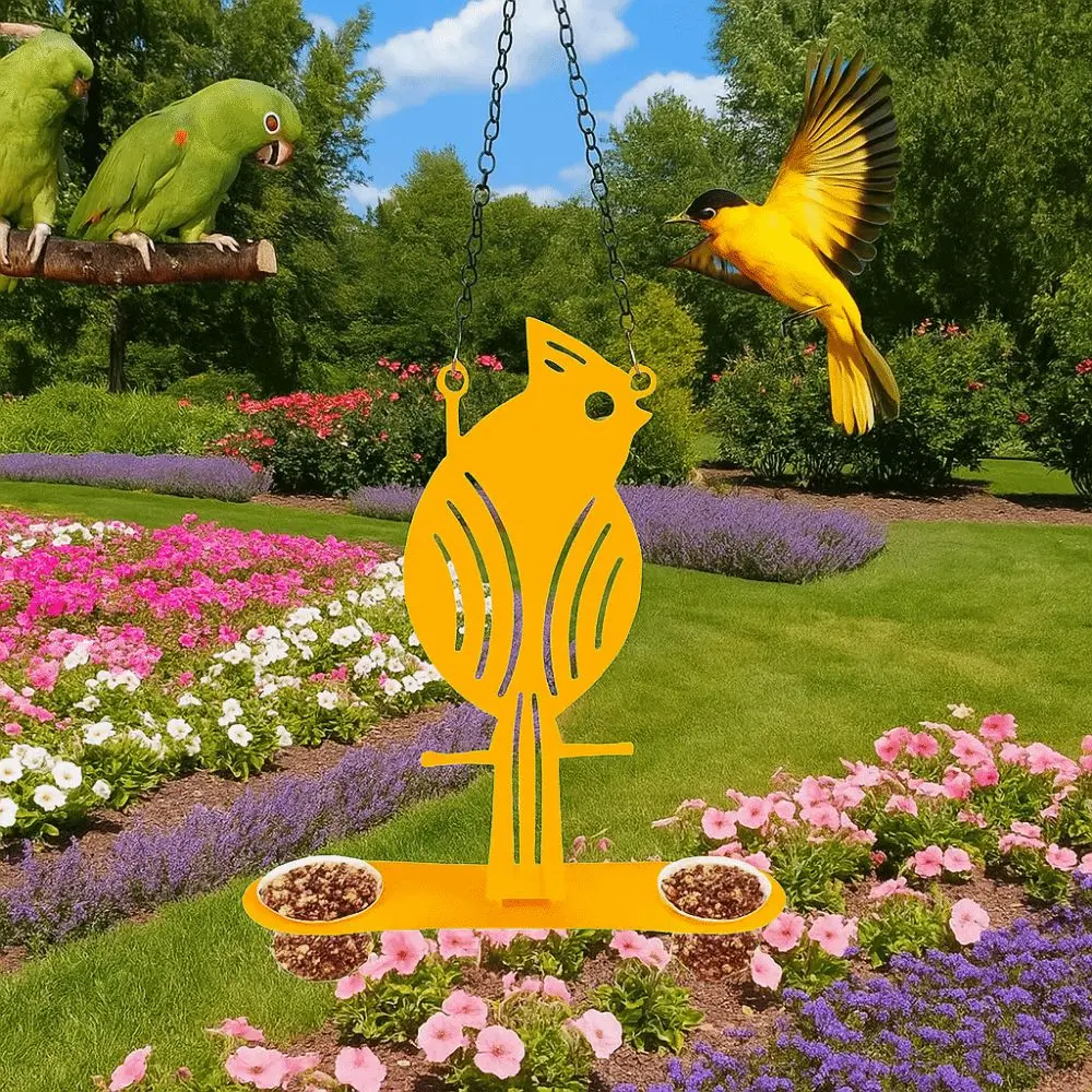 Weatherproof Hanging Oriole Bird Feeder Spill Proof PP Bowls Metal Bird Feeding Platform Decorative Dual Feeding Trays