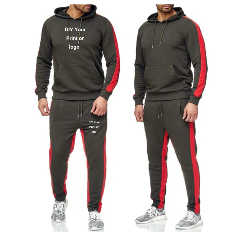 Spring Autumn Logo Customized Men's Tracksuit Loose Hoodies Jogging Set Fashion Male Casual Sports Two Piece Zipper Sportswear fashion tracksuit men s zipper pullover hoodies and sweatpants jogging suit male autumn winter sportswear