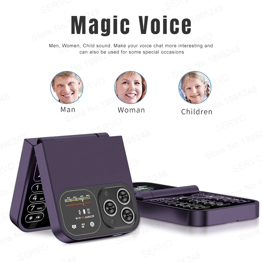 SERVO F15 Mini Dual SIM Card Fold Mobile Phone 2G Network Video Player Flashlight FM Radio Magic Voice Small Box Flip Cellphones 6