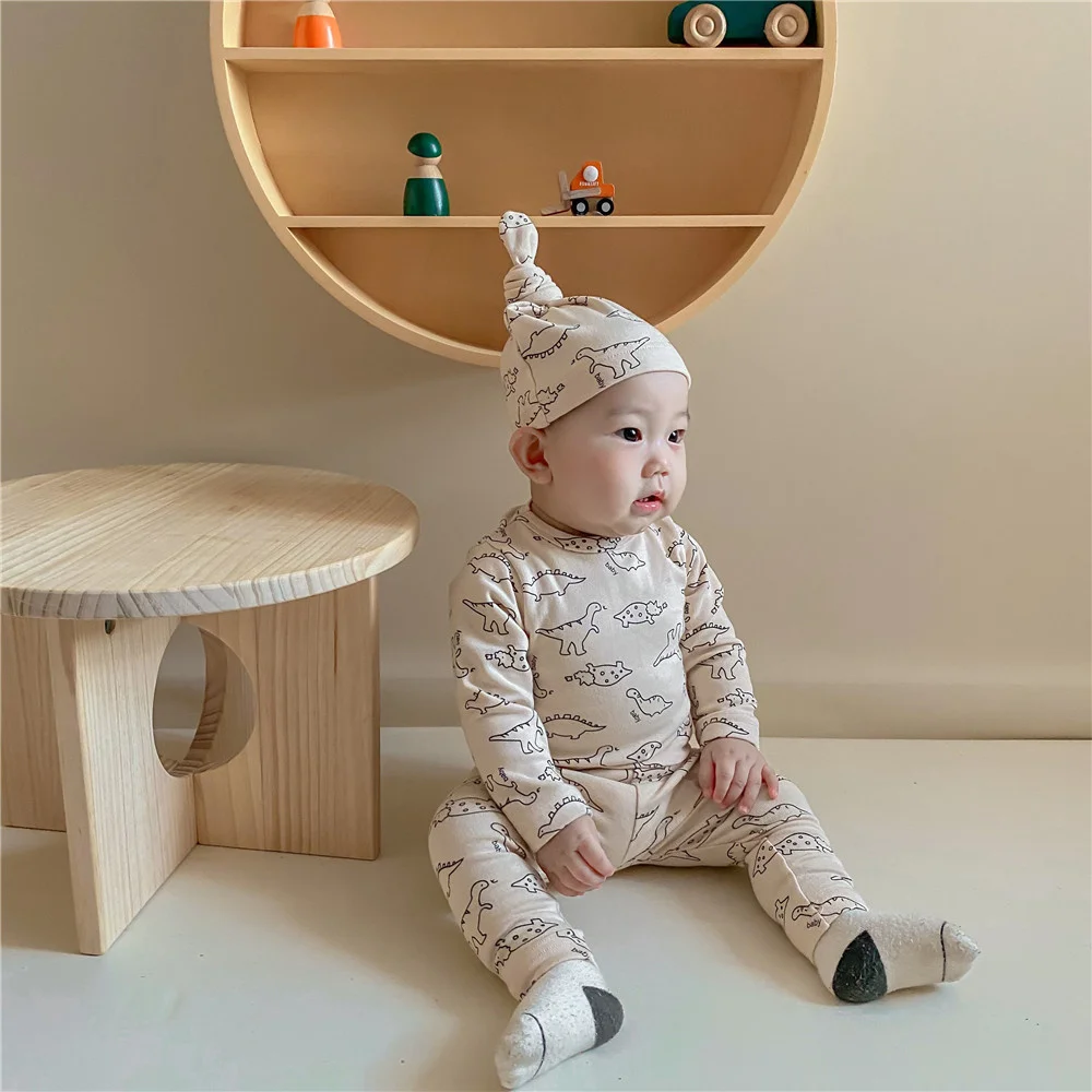 

2pcs Baby Boys Clothes Set New Cartoon Long Sleeve Dinosaur Printing Romper Home Sleepwear Baby Pajamas Pants Outfit Set 0-24M