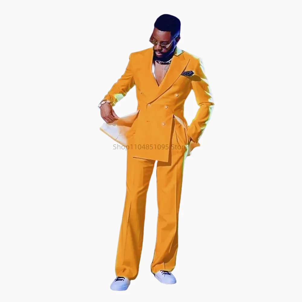 2 Pieces Men's Wedding Suits Set Formal Business Peak Lapel Double Breasted Blazer Trousers Elegant Prom Outfit for Groomsmen