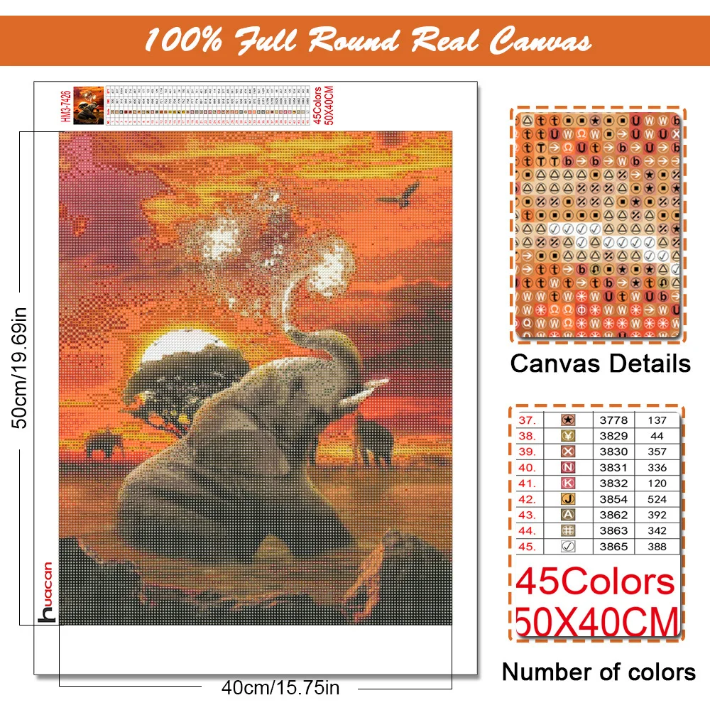 Huacan Full Diamond Embroidery 5D Elephant Diamond Mosaic Painting Animals Sunset Personalized Gift Bedroom Decoration diamond painting diamond painting accessories diamond painting accessory box