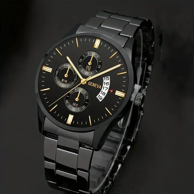 1pc Stainless Steel Men's Quartz Watch and Bracelet Set quartz watch set