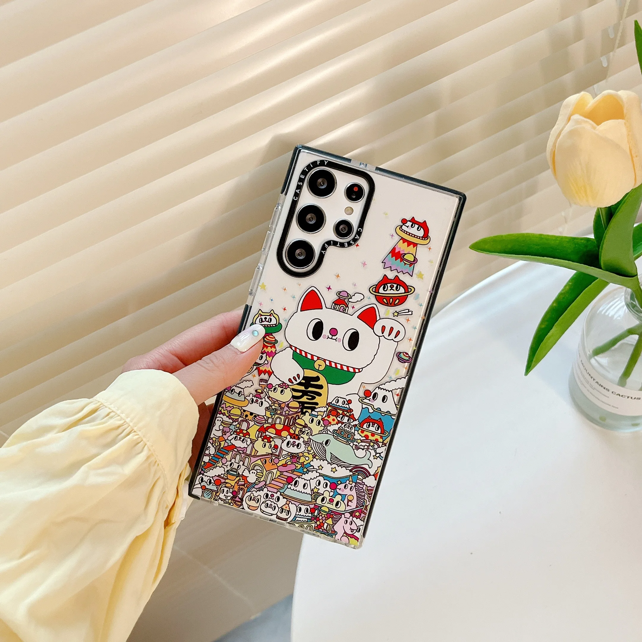 Cute Beckoning Cat Phone Case For Samsung Galaxy S22 S22 Plus S22Ultra