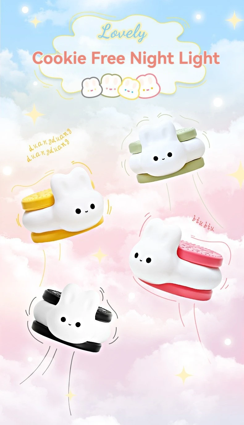 USB Rechargeable Timer Switch LED Night Light Cute Biscuit Rabbit Lamp For Kids Bedroom Dimming Table Pat Lamps Birthday Gift