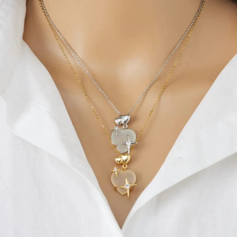 WaterProof Love Heart Zircon Pendant Necklace for Women 2024 New Fashion Hiphop Peach Necklaces Party Jewelry Gifts