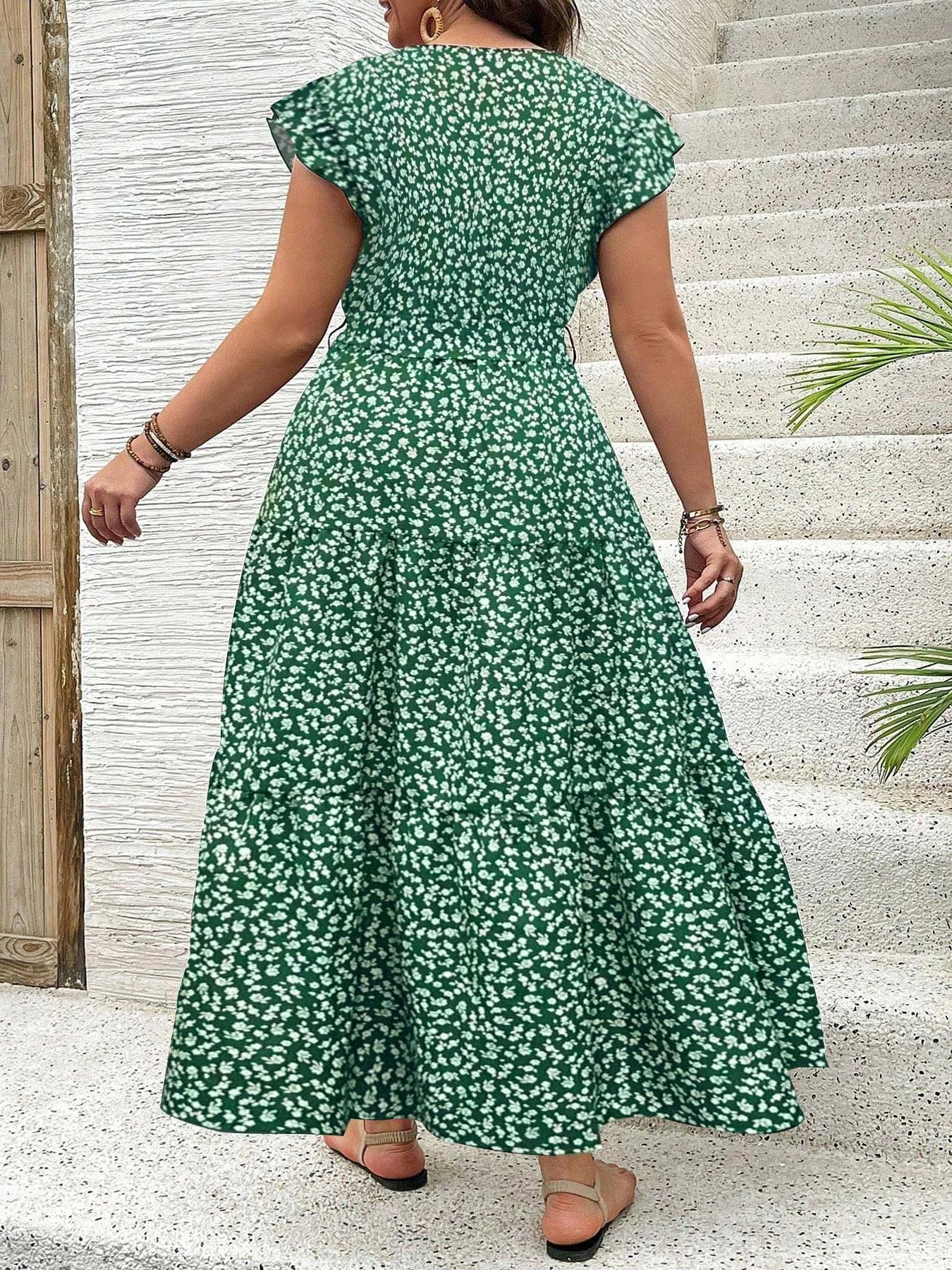 【Plus Size】 Floral Print Dress, Boho Fashion Casual Dress for Beach Holiday Vacation, Women's Plus Size Clothing for Summer 11 【Plus Size】 Floral Print Dress, Boho Fashion Casual Dress for Beach Holiday Vacation, Women's Plus Size Clothing for Summer - Image 3
