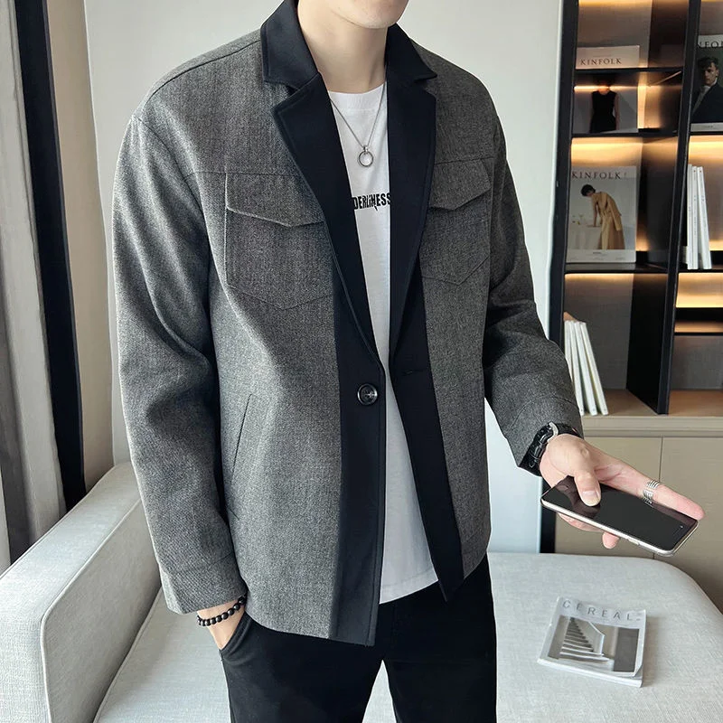 

2022 Men's Denim Stitching Casual Streetwear Jackets Lapel Collar Fashion Coats Mens Clothing High-quality Outerwear M-3XL