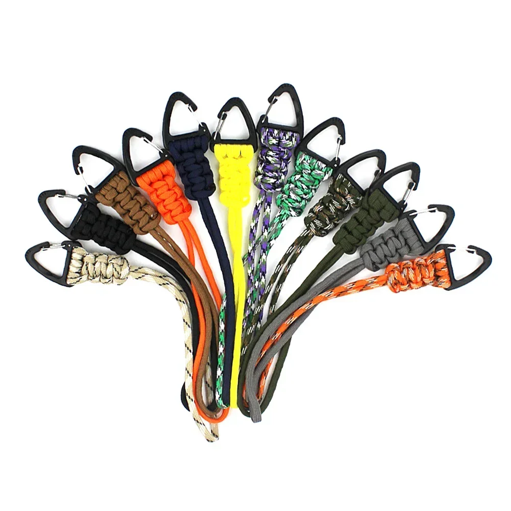 Braided Nylon Paracord Keychain with Metal Triangle Buckle and Carabiner