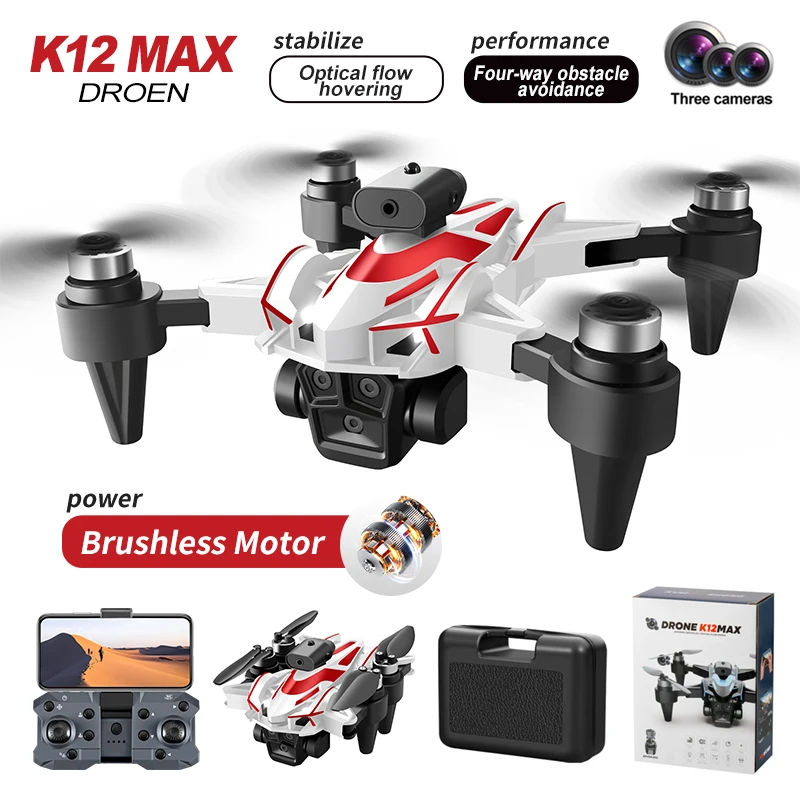 브러시리스 모터 GPS 리턴 360 ° 레이저 장애물 회피, 4K HD 3 카메라 주차 에이프런, RC 쿼드콥터 드론 장난감, K12/K10