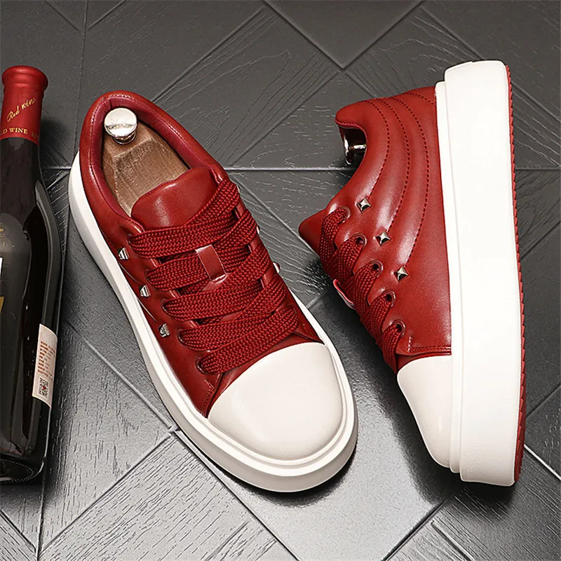 Spring Style Fashion Breathable White Lace-Up Casual Sneakers Round Toe Thick Bottom Business Leisure Walking Loafers V112 2