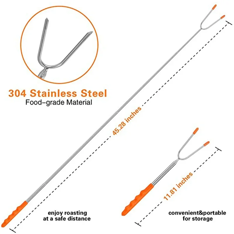 5PCS/Lot Marshmallow Roasting Sticks Skewers Hot Dog Telescoping Rotating Forks Extra Long 45 Inch Stainless BBQ Barbecue Forks