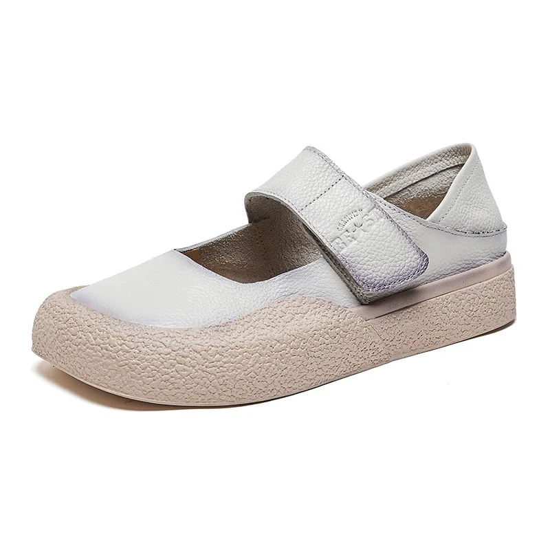 Square Toe Mary Jane Shoes Woman Strappy Genuine Leather Loafers