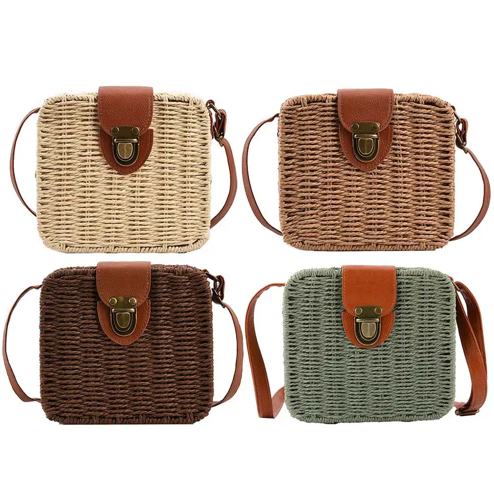 Women Crossbody Bags Fashion Woven Ladies Handbags Casual Holiday Simple Handmade Adjustable Straps Rattan Beach Bag