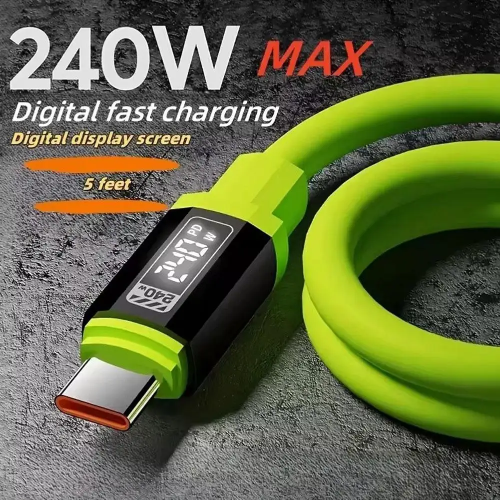 1/2M 240W 두꺼운 액체 실리콘 데이터 케이블 USB Type-C 스마트 고속 충전 플래시 충전 고출력 휴대폰 충전 케이블