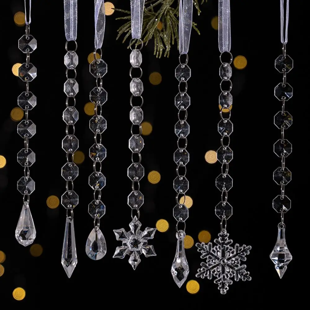 Transparent Christmas Tree Hanging Pendants Snow Beads Star Snowflake Ice Christmas Decorations Acrylic Drop Ornaments