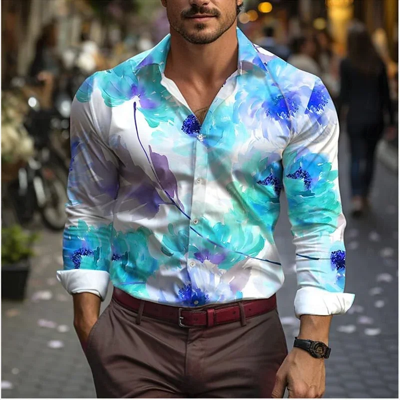 thumbnail image 1 of Camisa vaquera para hombre, diseño vintage, solapa, manga larga, botones, estampado, ropa de calle de moda, diseñador, estilo occidental, 1 of 4