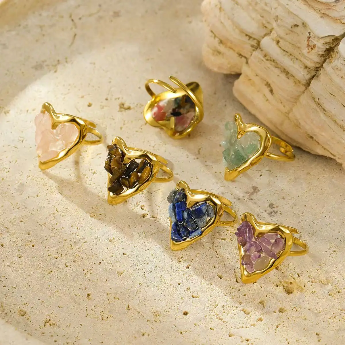 Women's Ring Set Stainless Steel Gold-plated, ring set, stainless steel ring, finger ring, gold color ring, jewelry accessories