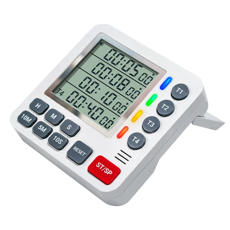 4-Channel Digital Kitchen Timer with Indicator Lights and Adjustable Volume