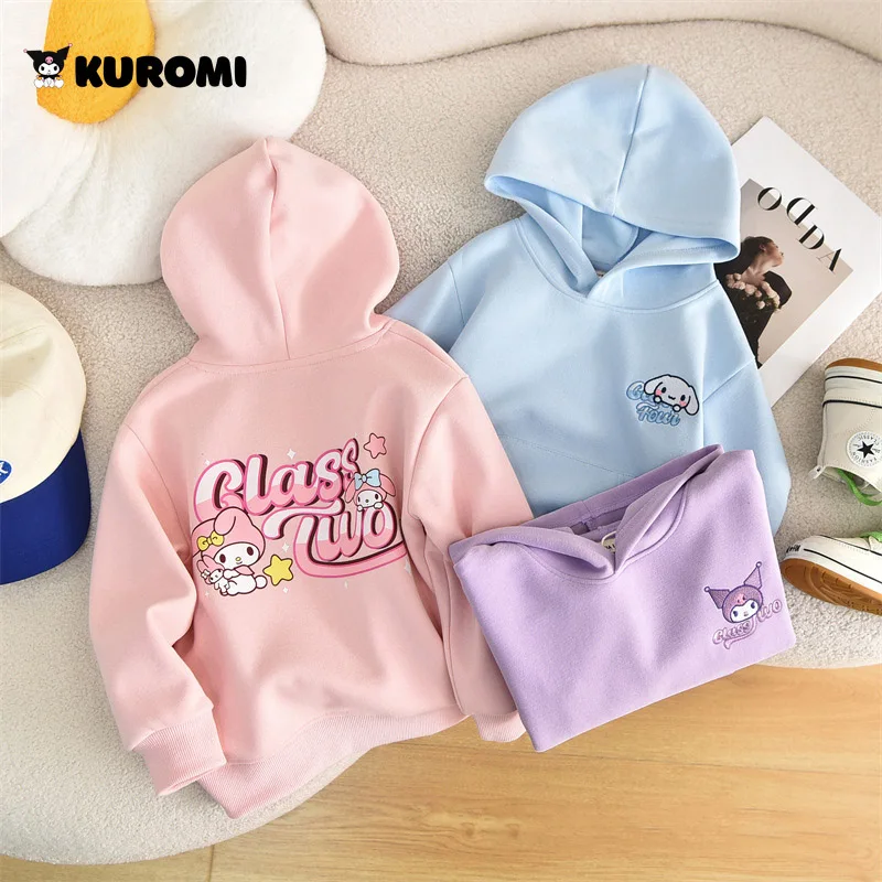 

2024 Kawaii Sanrio Kids Hoodies Hello Kittys Mymelody Kuromi Cinnamoroll Cartoon Anime Tops Spring Autumn Loose Casual Girl Gift